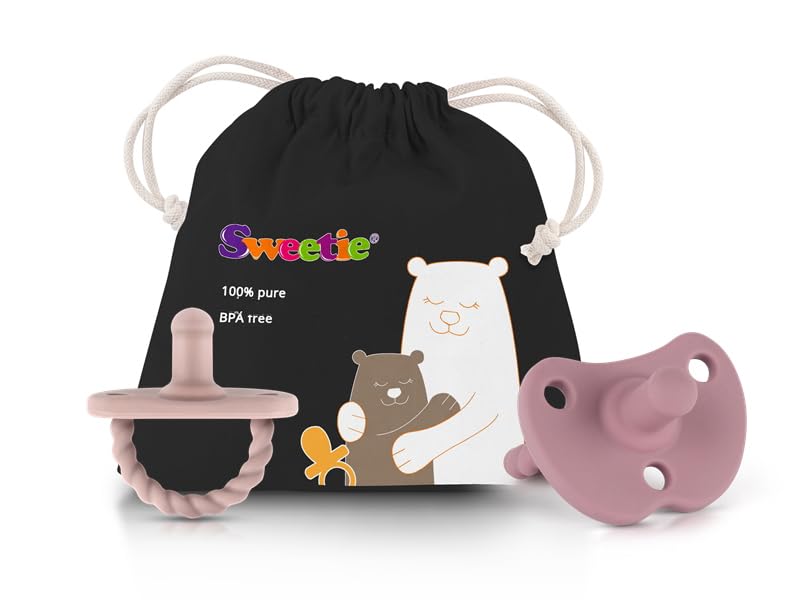 Pacifier Soother Baby Silicone Baby Pacifier Soft Silicone Certified BPA Free Set of 2 (Light Pink - Dark Purple)