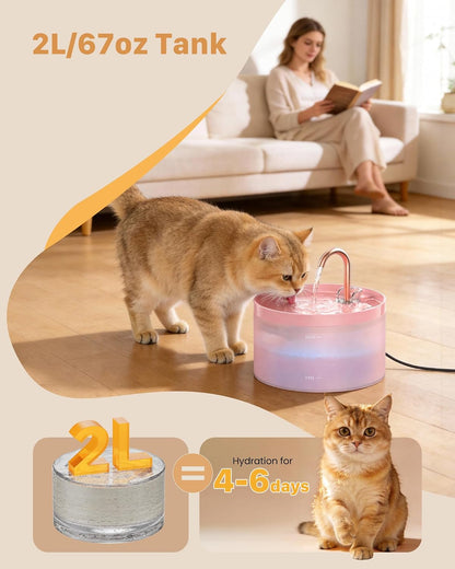 Cat Water Fountain Pink for Drinking: 67oz/2L Cat Fountain