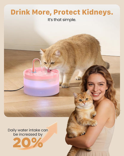 Cat Water Fountain Pink for Drinking: 67oz/2L Cat Fountain