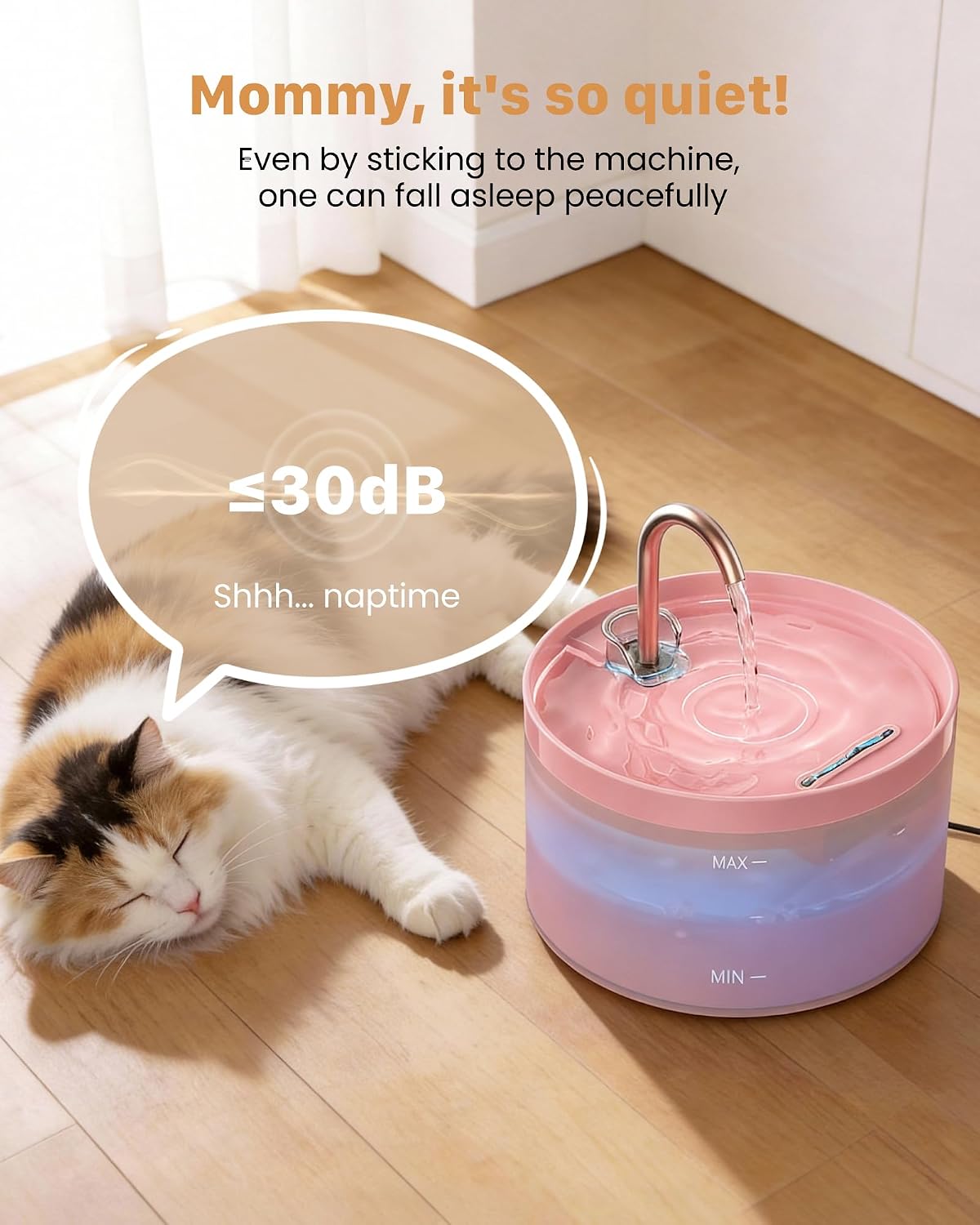 Cat Water Fountain Pink for Drinking: 67oz/2L Cat Fountain