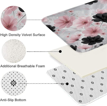 Elegant Floral Quick Dry Bath Mat, Peach and Black Flower Design Absorbent Non Slip Shower Mat, All Season Washable Bath Rugs for Bathroom Toilet Restroom Decorative 20x32 Inch