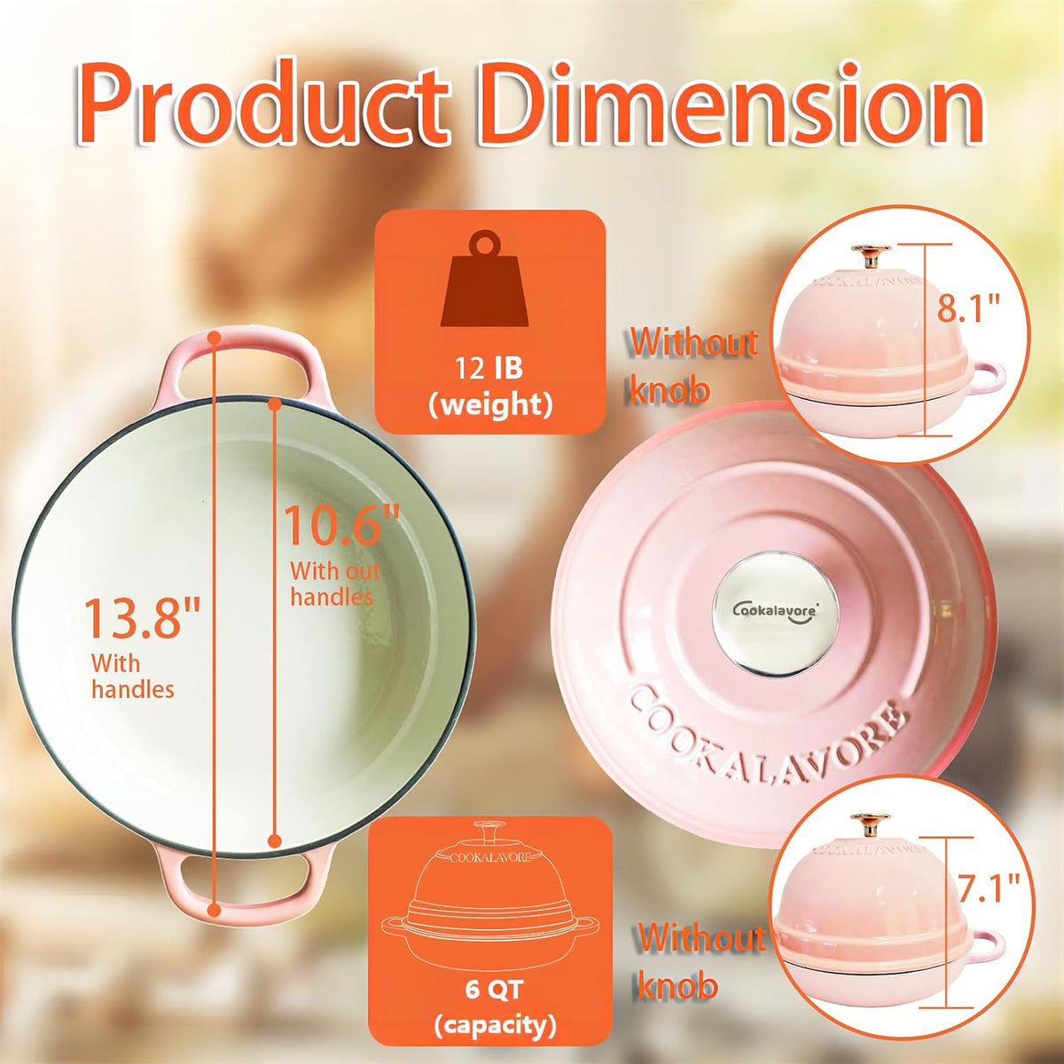 Dutch Oven for Bread Baking,6 Quart Enamel Bread Oven for Sourdough,10.5"Bread Oven with Lid,Bread Pans for Homemade Bread,Pink Thick Enamel Bread Pan-with Silicone Baking Mat&Recipe,Gifts for Family