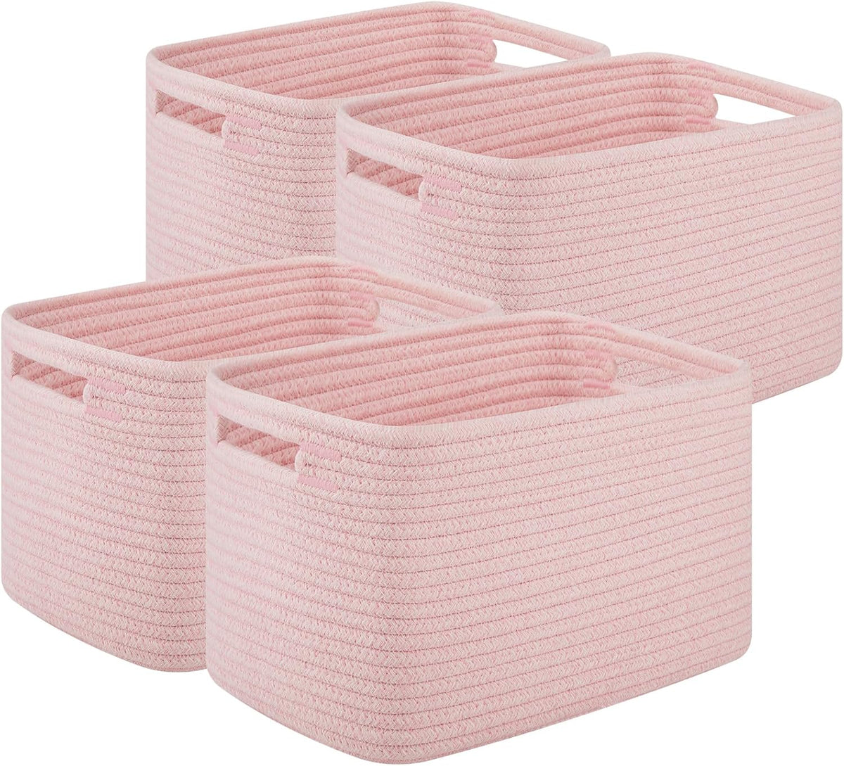 4Packs Natural Cotton Rope Storage Baskets for Organizing Toys, Clothes, Towels & Books, Soft Versatile Organizers for Shelves, Home Decorative Bins, 13''Lx9''Wx7.8''H, Pink