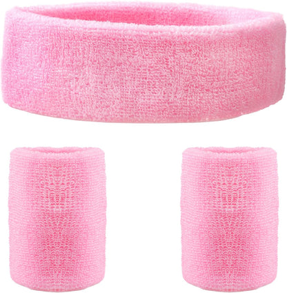 3 Pieces of Sweat Band Set, Headbands for Men Kids Sweatbands Including 1 Headband and 2 Wristbands Black Cotton Super Soft and Comfy Sweatband for Tennis Working Out Boxing Gym