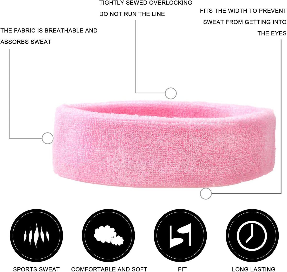 3 Pieces of Sweat Band Set, Headbands for Men Kids Sweatbands Including 1 Headband and 2 Wristbands Black Cotton Super Soft and Comfy Sweatband for Tennis Working Out Boxing Gym