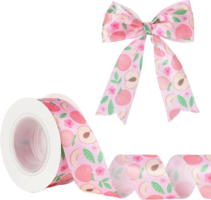Peach Ribbon 5 Yards 1 Inch Pink Printed Satin Hair Bow Making Fruit Food