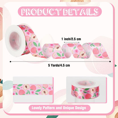 Peach Ribbon 5 Yards 1 Inch Pink Printed Satin Hair Bow Making Fruit Food