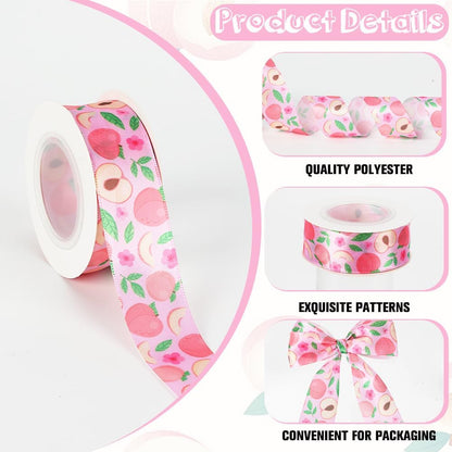 Peach Ribbon 5 Yards 1 Inch Pink Printed Satin Hair Bow Making Fruit Food