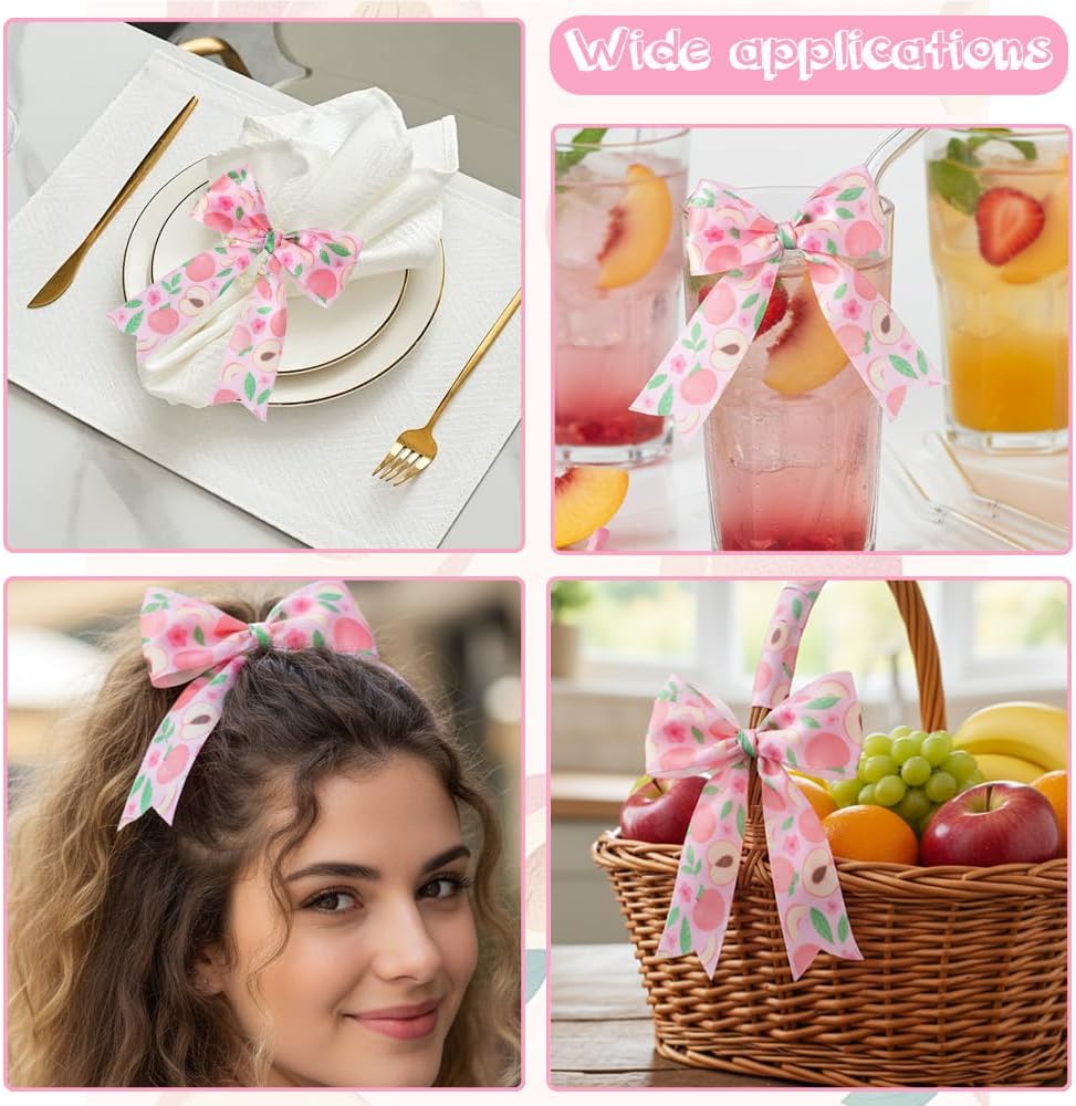 Peach Ribbon 5 Yards 1 Inch Pink Printed Satin Hair Bow Making Fruit Food