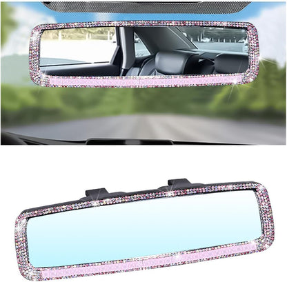 Rhinestone Clip-On Car Rearview Mirror, Pink