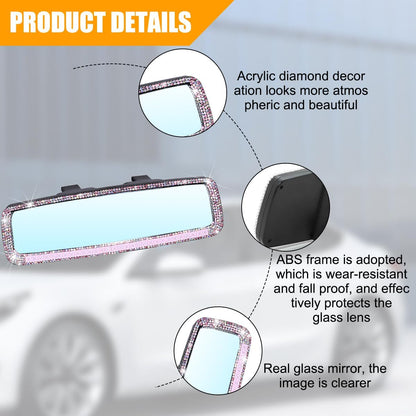 Rhinestone Clip-On Car Rearview Mirror, Pink