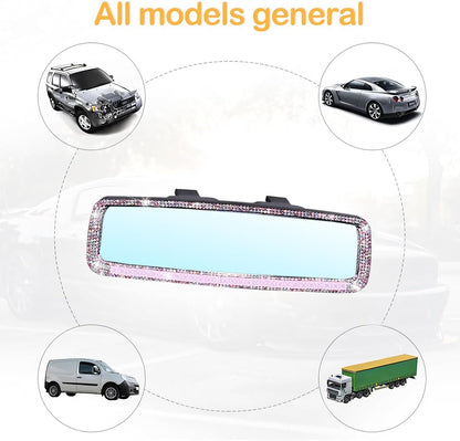 Rhinestone Clip-On Car Rearview Mirror, Pink