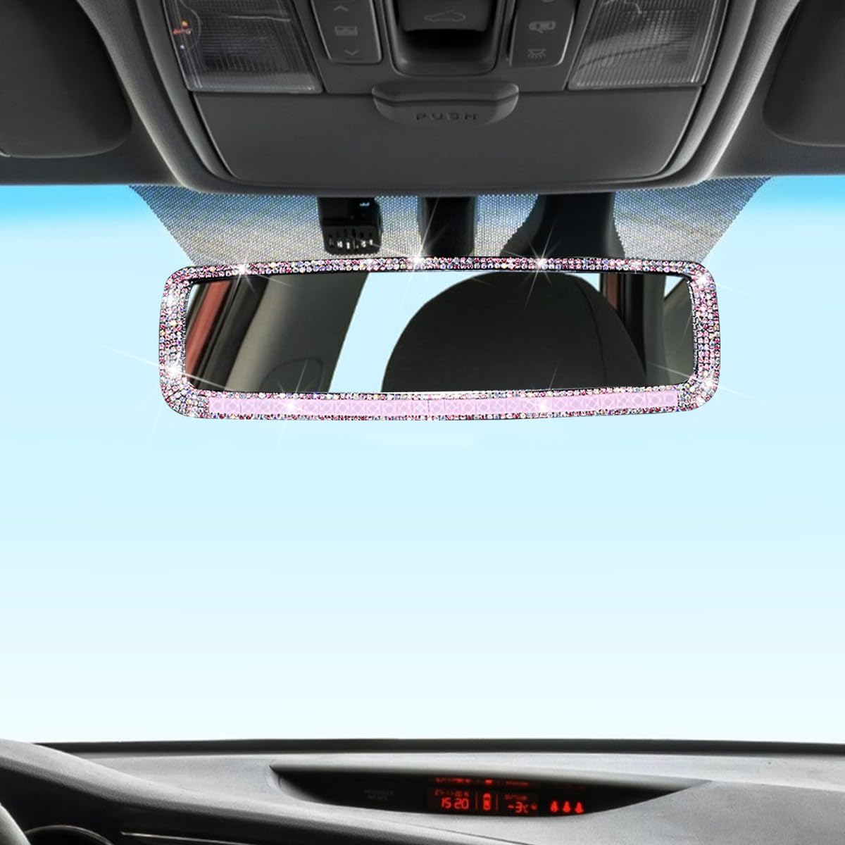 Rhinestone Clip-On Car Rearview Mirror, Pink