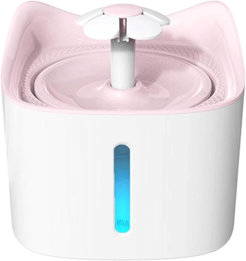 1.8L Automatic Cat Water Fountain w/Led Night Light and Water Level Window Ultra-Quiet Cat Fountain Flower Style Pet Drinking Fountain for Cats and Small Dogs(Pink)