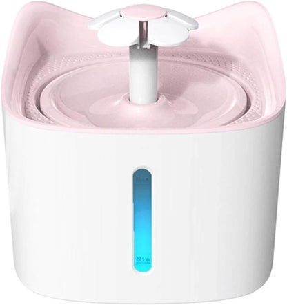 1.8L Automatic Cat Water Fountain w/Led Night Light and Water Level Window Ultra-Quiet Cat Fountain Flower Style Pet Drinking Fountain for Cats and Small Dogs(Pink)