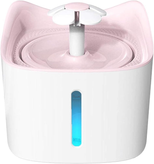1.8L Automatic Cat Water Fountain w/Led Night Light and Water Level Window Ultra-Quiet Cat Fountain Flower Style Pet Drinking Fountain for Cats and Small Dogs(Pink)