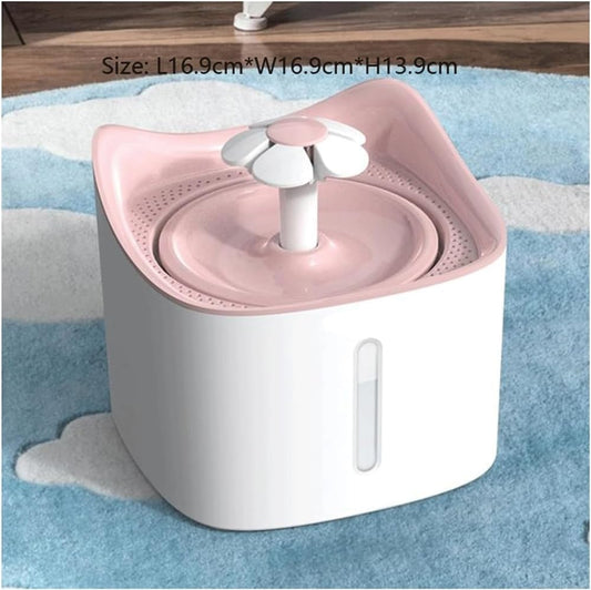 1.8L Automatic Cat Water Fountain w/Led Night Light and Water Level Window Ultra-Quiet Cat Fountain Flower Style Pet Drinking Fountain for Cats and Small Dogs(Pink)