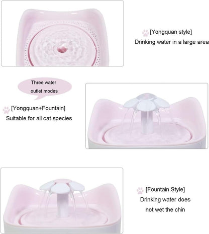 1.8L Automatic Cat Water Fountain w/Led Night Light and Water Level Window Ultra-Quiet Cat Fountain Flower Style Pet Drinking Fountain for Cats and Small Dogs(Pink)