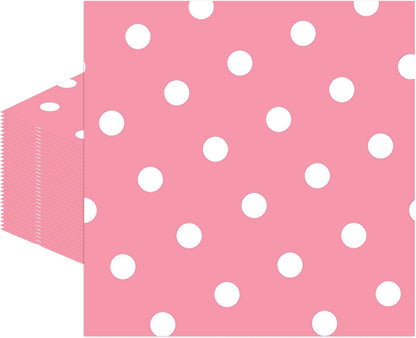 50pcs White Polka Dot Pink Napkins, Disposable 2-Ply Cocktail & Happy Birthday Napkins, Polka Dot Party Decorations for Wedding Baby Shower Birthday Bridal Party