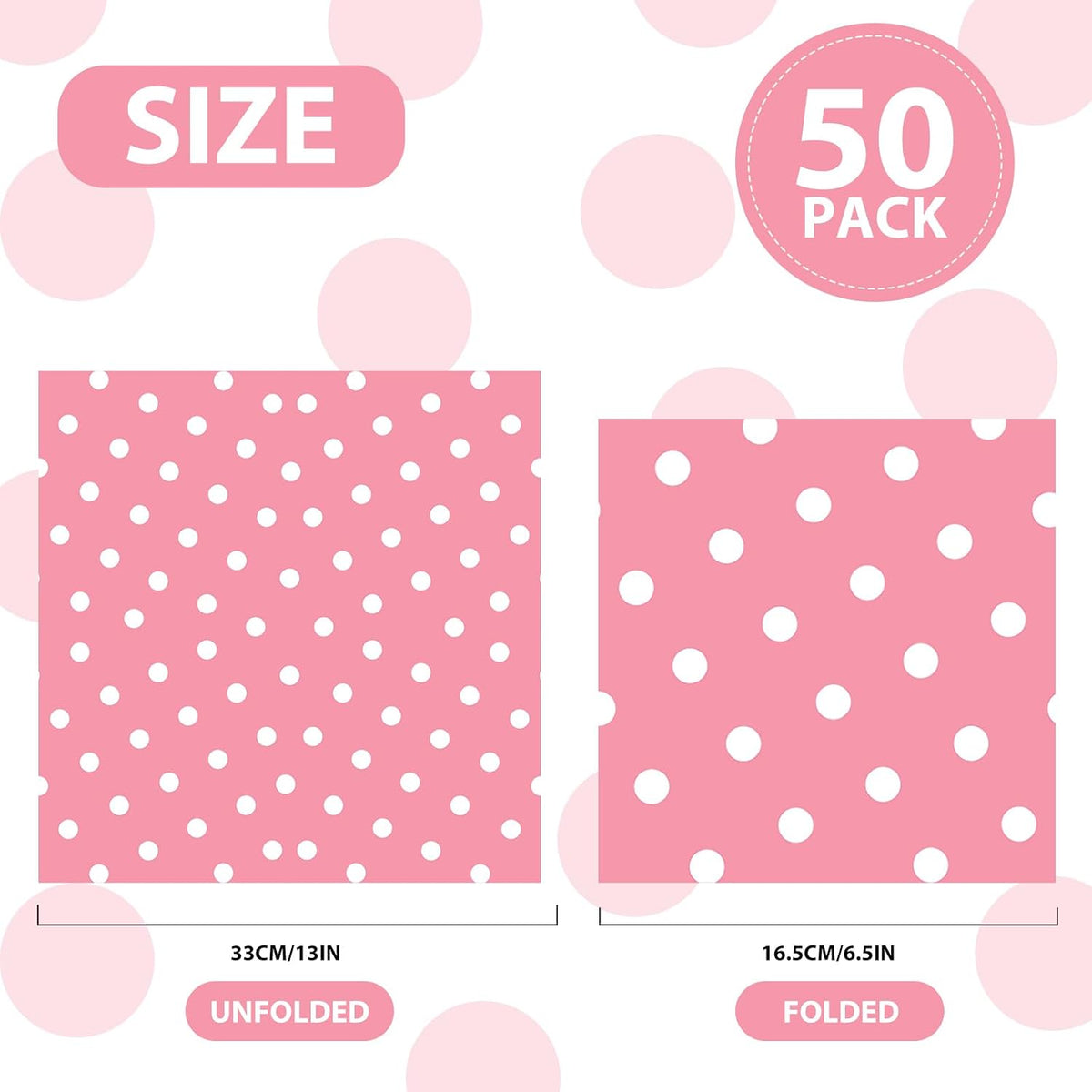 50pcs White Polka Dot Pink Napkins, Disposable 2-Ply Cocktail & Happy Birthday Napkins, Polka Dot Party Decorations for Wedding Baby Shower Birthday Bridal Party