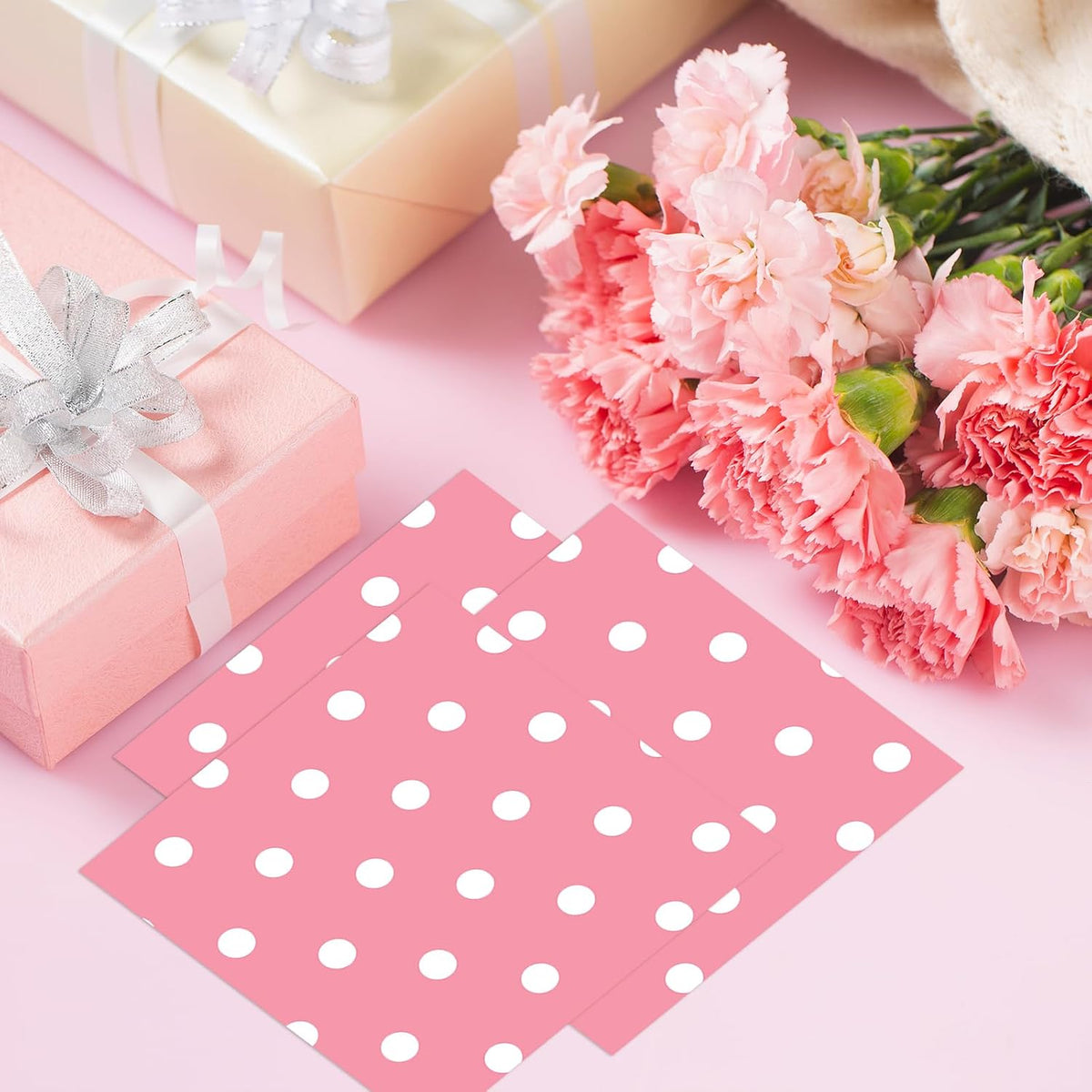 50pcs White Polka Dot Pink Napkins, Disposable 2-Ply Cocktail & Happy Birthday Napkins, Polka Dot Party Decorations for Wedding Baby Shower Birthday Bridal Party