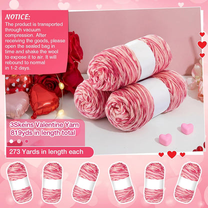 3 Skeins Valentine's Day Yarn for Crocheting
