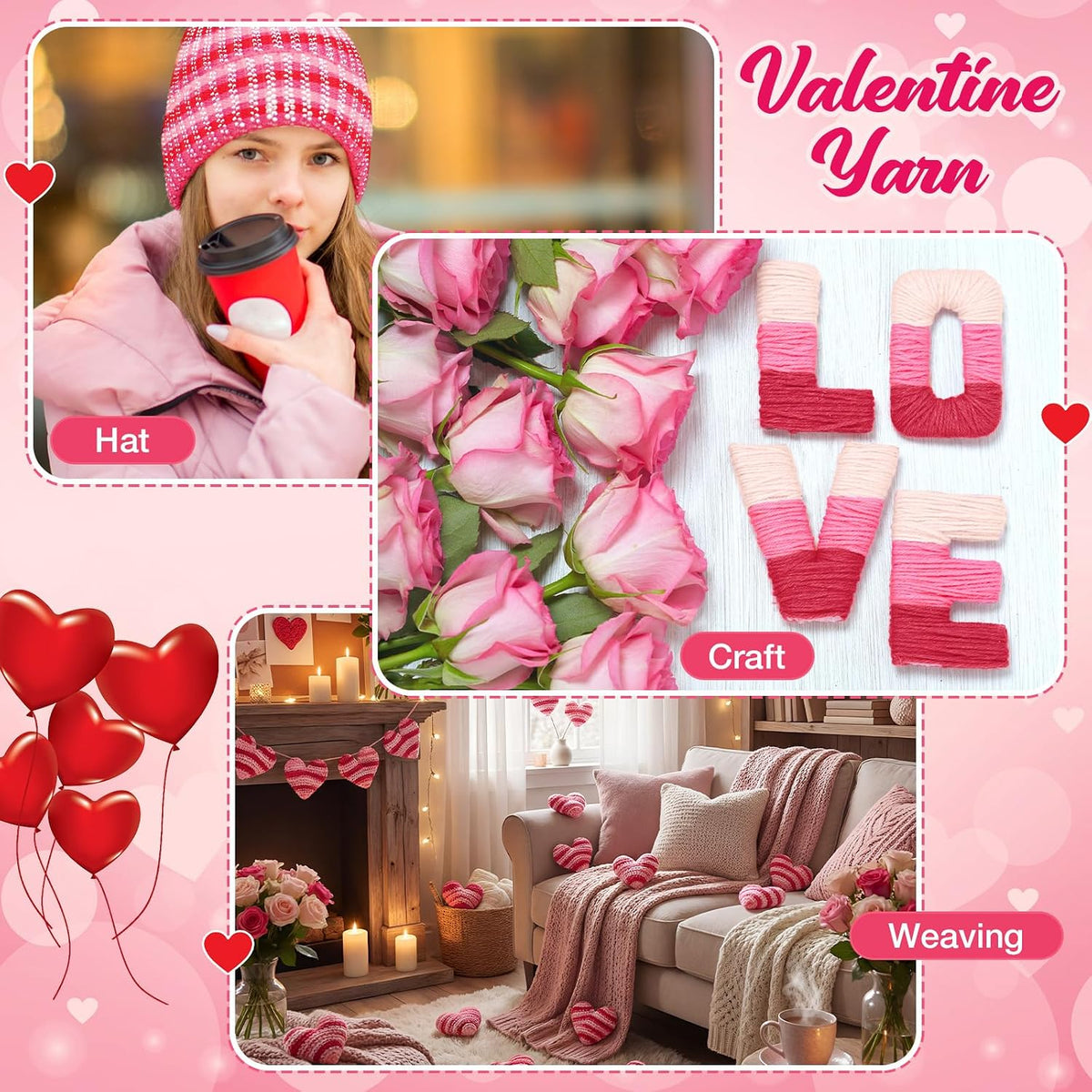 3 Skeins Valentine's Day Yarn for Crocheting