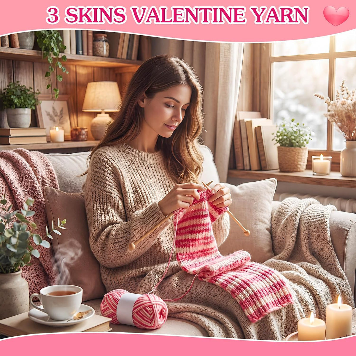 3 Skeins Valentine's Day Yarn for Crocheting