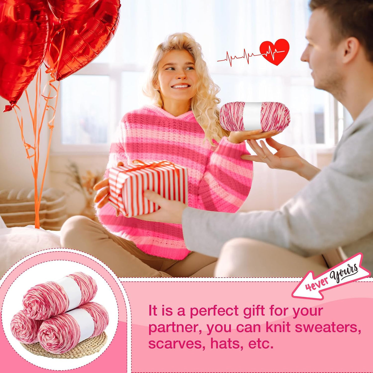 3 Skeins Valentine's Day Yarn for Crocheting