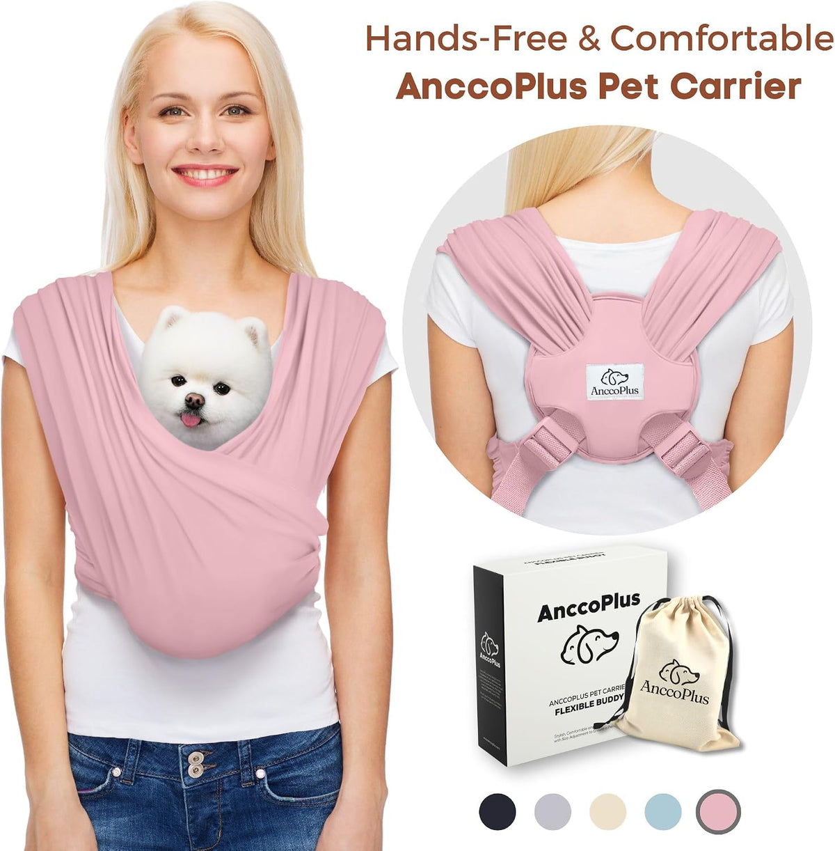 Small Dog Sling Carrier, Hands-Free, Light Pink, Regular