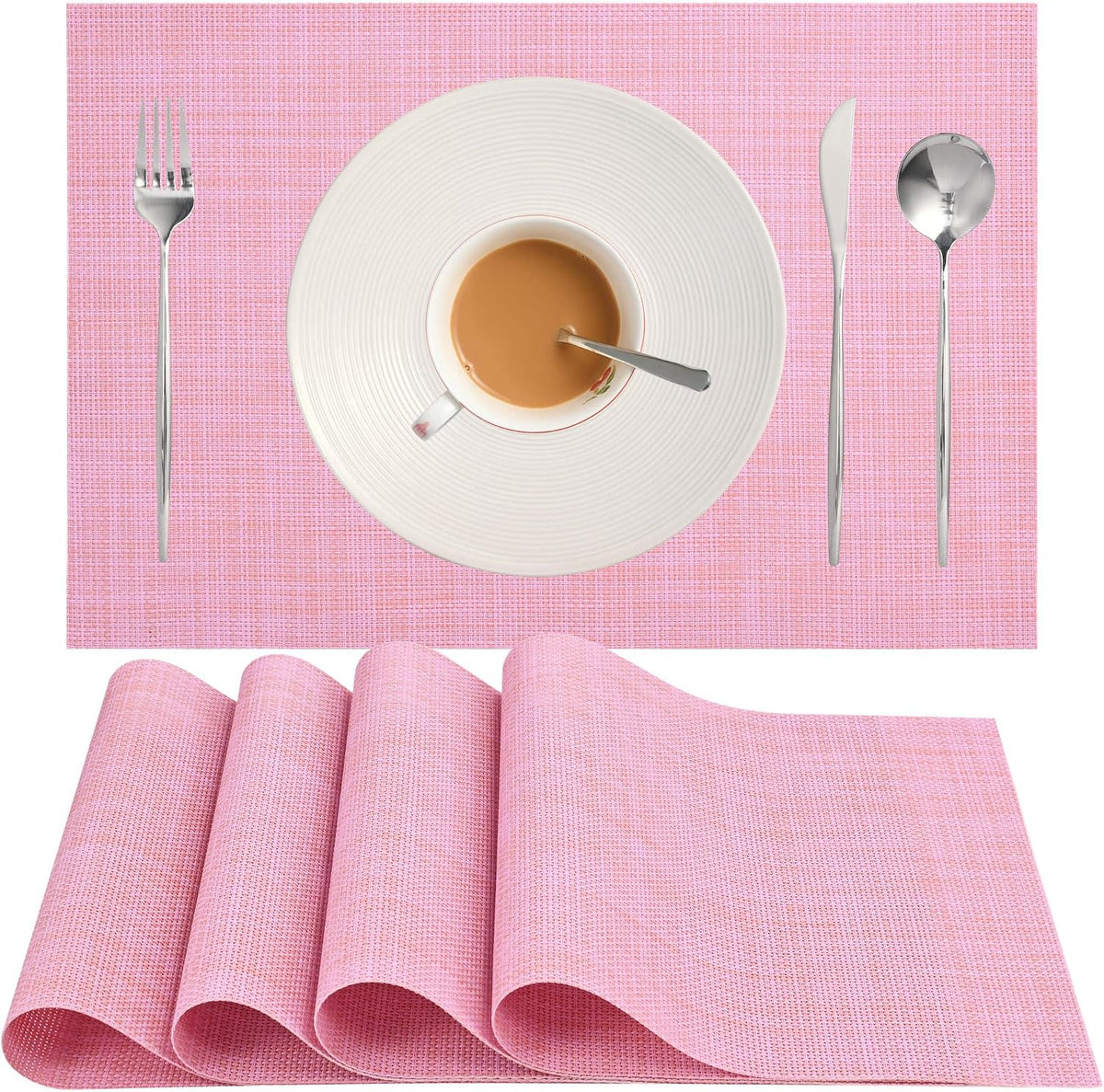 Pink Placemats Set of 4 Woven PVC 18"x12" for Indoor Outdoor Usage