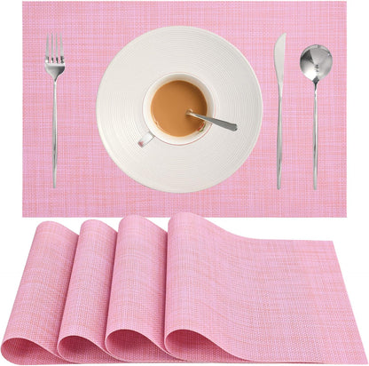 Pink Placemats Set of 4 Woven PVC 18"x12" for Indoor Outdoor Usage
