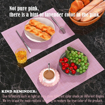 Pink Placemats Set of 4 Woven PVC 18"x12" for Indoor Outdoor Usage