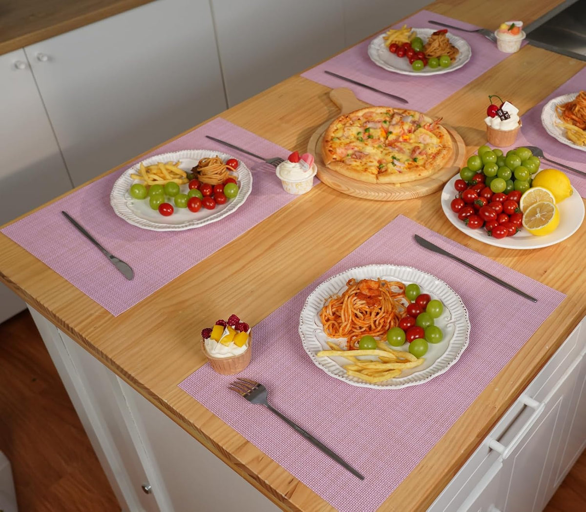 Pink Placemats Set of 4 Woven PVC 18"x12" for Indoor Outdoor Usage