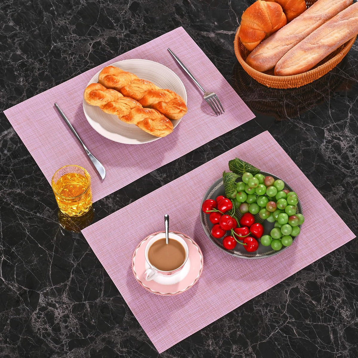 Pink Placemats Set of 4 Woven PVC 18"x12" for Indoor Outdoor Usage