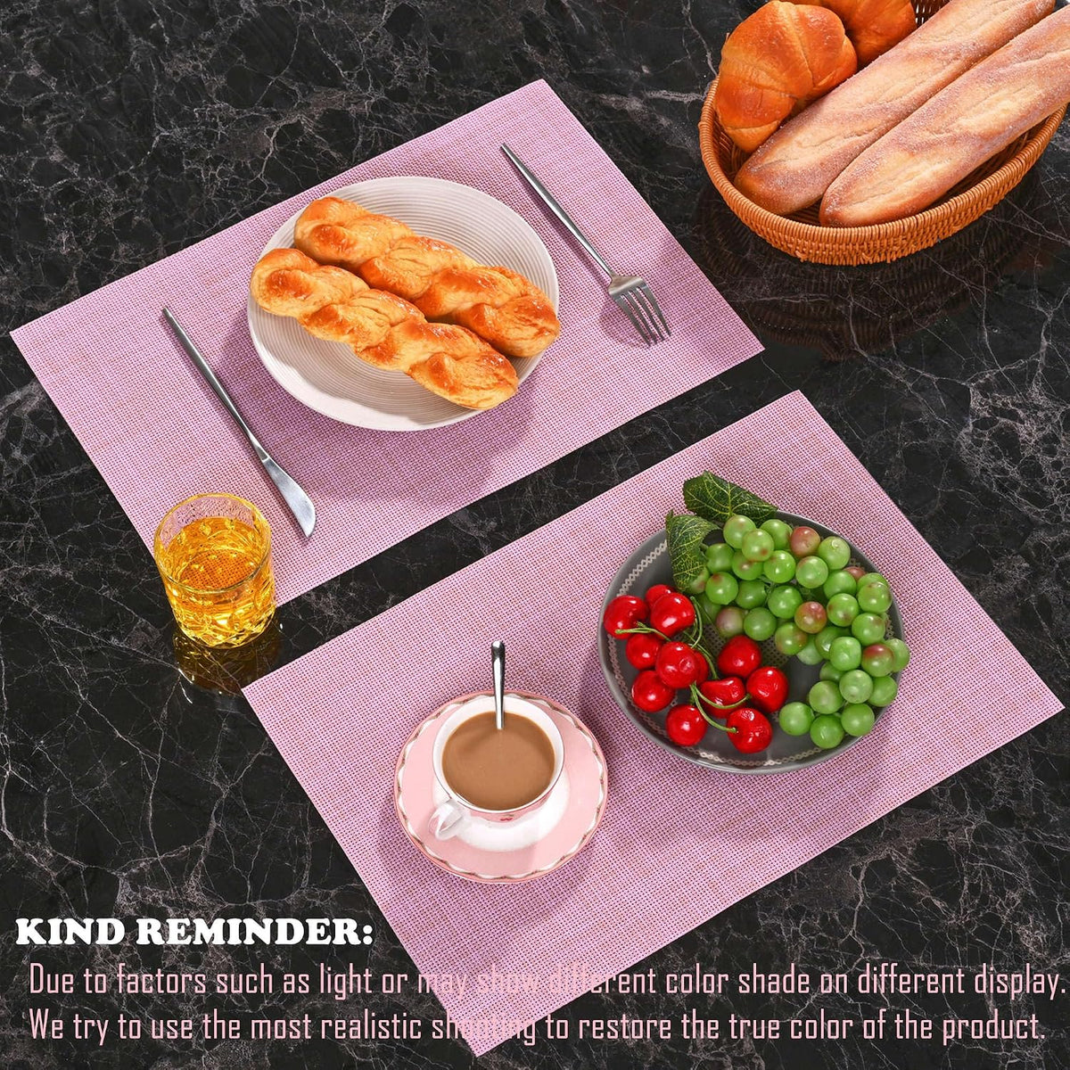 Pink Placemats Set of 4 Woven PVC 18"x12" for Indoor Outdoor Usage