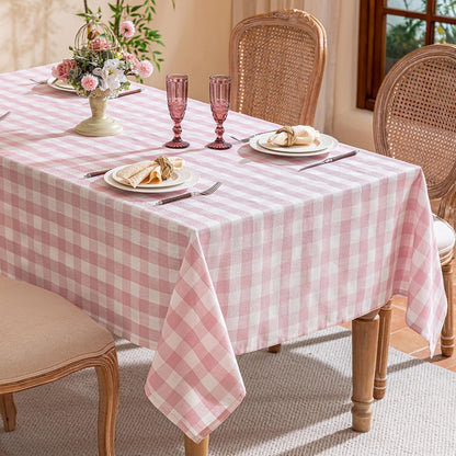 Gingham Tablecloth Rectangle Table, Cotton Linen Style Picnic Checkered Table Cloth Farmhouse Washable Wrinkle Free Buffalo Plaid Table Cover for Outdoor Birthday Party, Pink, 60x75