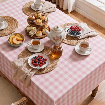 Gingham Tablecloth Rectangle Table, Cotton Linen Style Picnic Checkered Table Cloth Farmhouse Washable Wrinkle Free Buffalo Plaid Table Cover for Outdoor Birthday Party, Pink, 60x75