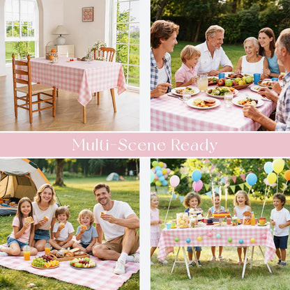 Gingham Tablecloth Rectangle Table, Cotton Linen Style Picnic Checkered Table Cloth Farmhouse Washable Wrinkle Free Buffalo Plaid Table Cover for Outdoor Birthday Party, Pink, 60x75