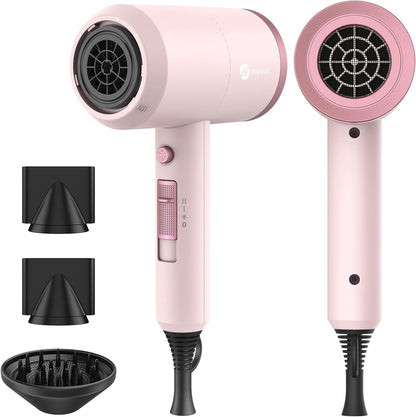 Professional Ionic Hair Dryer, Powerful 1800W Fast Drying Low Noise Blow Dryer with 2 Concentrator Nozzle 1 Diffuser Attachments for Home Salon Travel (Pottery Pink and Rose Gold)
