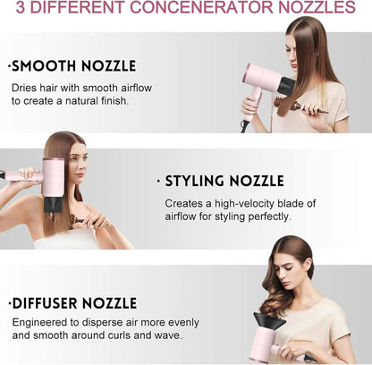 Professional Ionic Hair Dryer, Powerful 1800W Fast Drying Low Noise Blow Dryer with 2 Concentrator Nozzle 1 Diffuser Attachments for Home Salon Travel (Pottery Pink and Rose Gold)