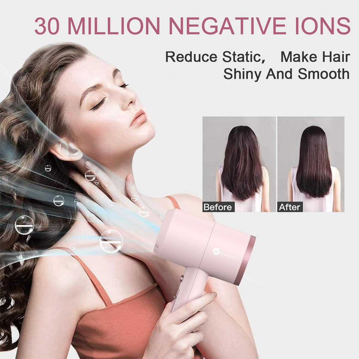 Professional Ionic Hair Dryer, Powerful 1800W Fast Drying Low Noise Blow Dryer with 2 Concentrator Nozzle 1 Diffuser Attachments for Home Salon Travel (Pottery Pink and Rose Gold)