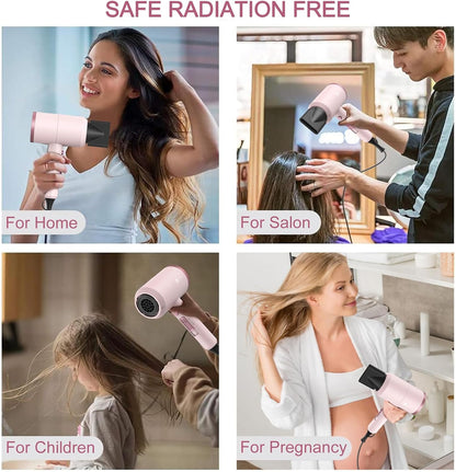 Professional Ionic Hair Dryer, Powerful 1800W Fast Drying Low Noise Blow Dryer with 2 Concentrator Nozzle 1 Diffuser Attachments for Home Salon Travel (Pottery Pink and Rose Gold)