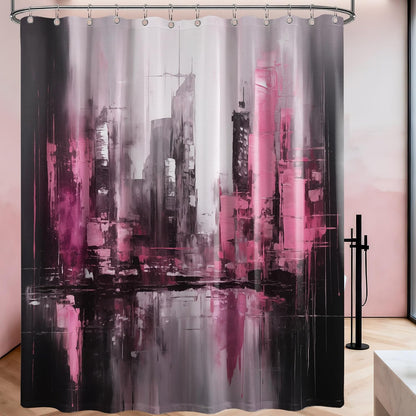 Pink and Black Abstract Shower Curtain, 72x72 in, Dark Pink