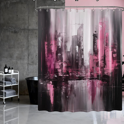 Pink and Black Abstract Shower Curtain, 72x72 in, Dark Pink
