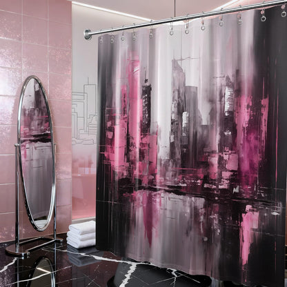 Pink and Black Abstract Shower Curtain, 72x72 in, Dark Pink