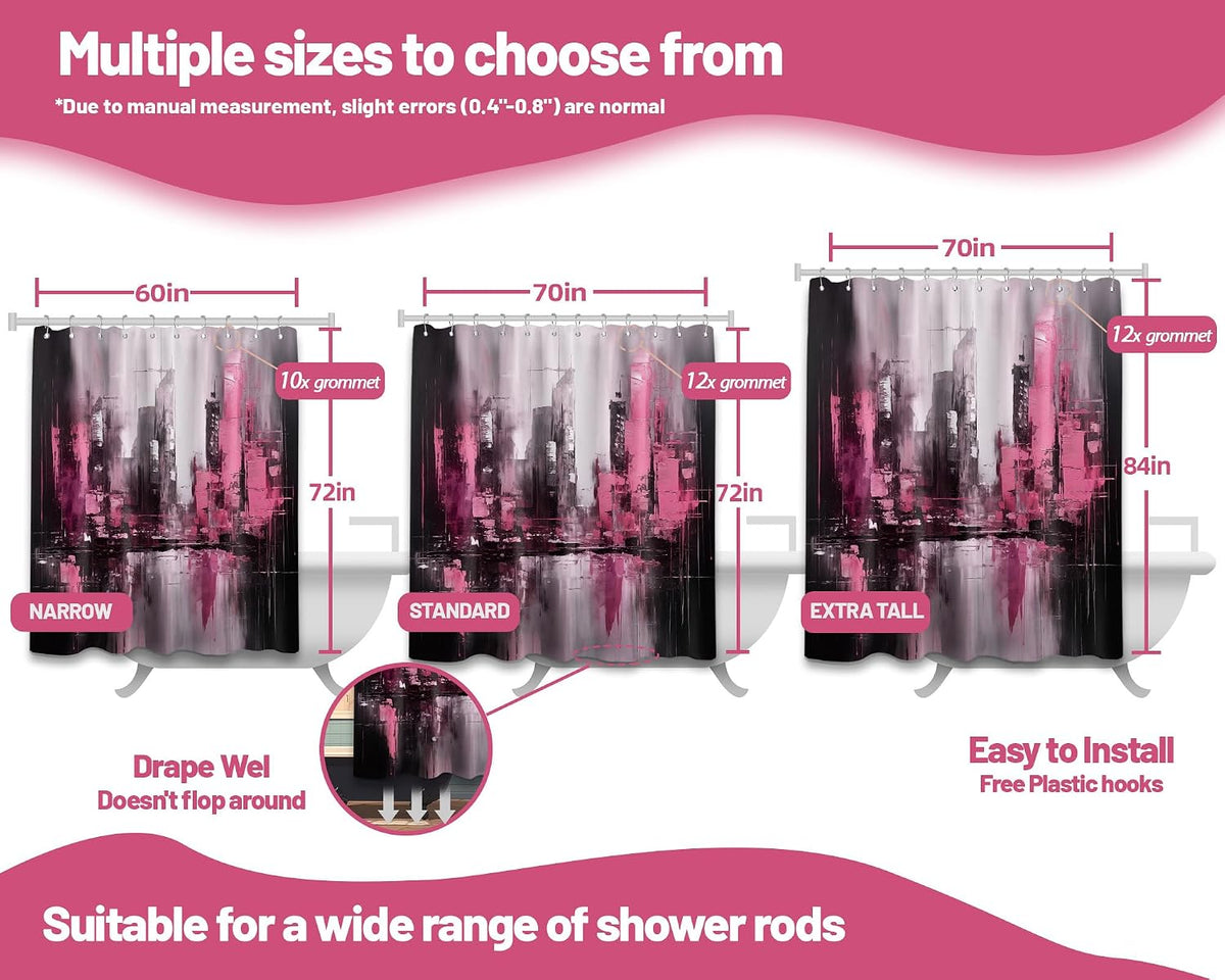 Pink and Black Abstract Shower Curtain, 72x72 in, Dark Pink