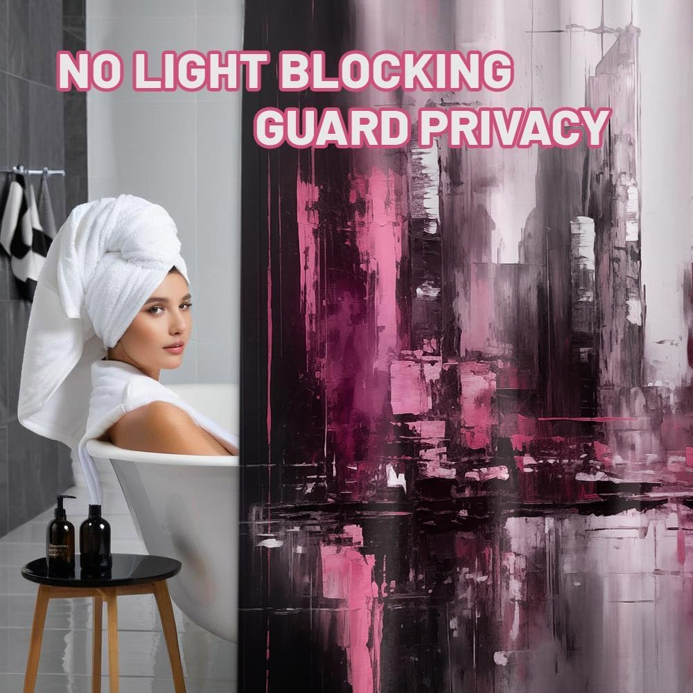 Pink and Black Abstract Shower Curtain, 72x72 in, Dark Pink