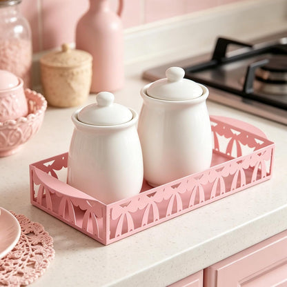 Pink Bow Metal Toilet Paper Basket,12.6x5.9 Inches Cute Toilet Tank Paper Holder with Handle Bathroom Restroom Storage Tray
