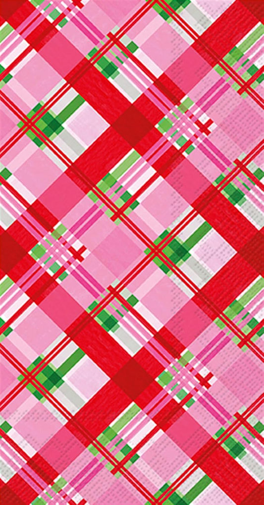 IHR Ideal Home Range Christmas Napkins Rosanne Beck - PINK - Disposable 3-Ply Paper Party Napkin Pack, Paper Hand Towels 8.5" x 4.5", Pink Plaid, 16-Count